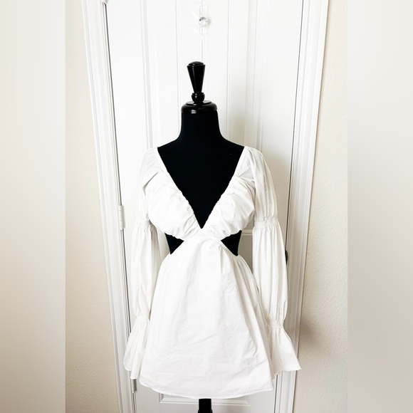 Alamour The Label Katerina Puff Sleeve Mini Dress White Size Large - Picture 3 of 4
